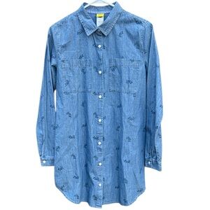 Like New Disney Mickey Mouse Denim Button Front Tunic Top Generous XS